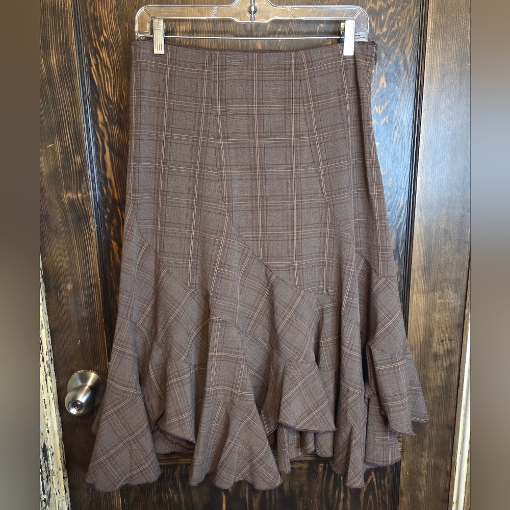 Vintage Y2k Matty M Asymmetrical Brown Plaid Skirt